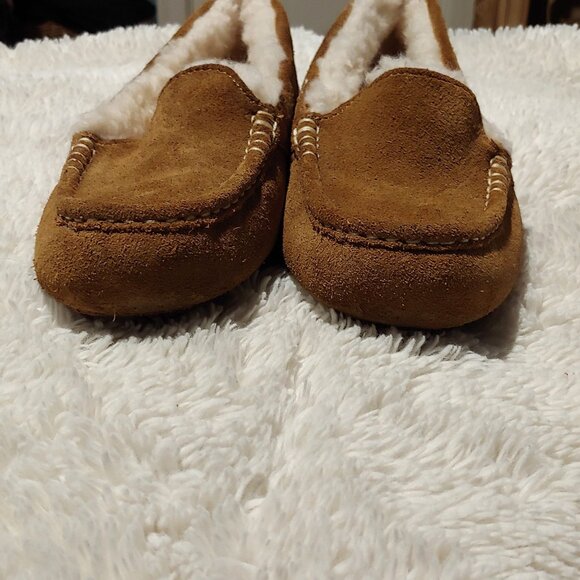 UGG Ansley Chestnut Suede Moccasin Slippers House Shoes Shearling lined Womens 9 - Picture 12 of 12